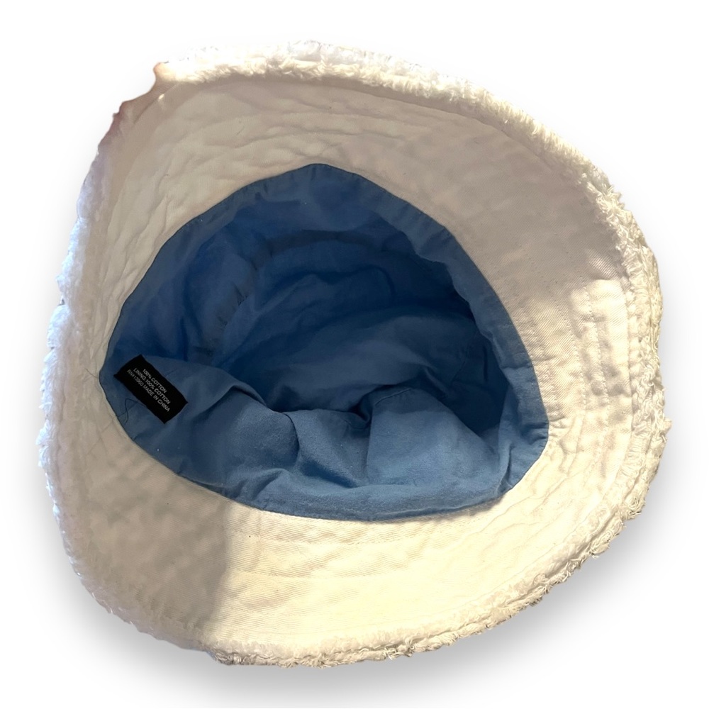 White Distressed Frayed Cotton Bucket Hat Kids Size 8-11 Raw Edge Sun Hat - Picture 2 of 3